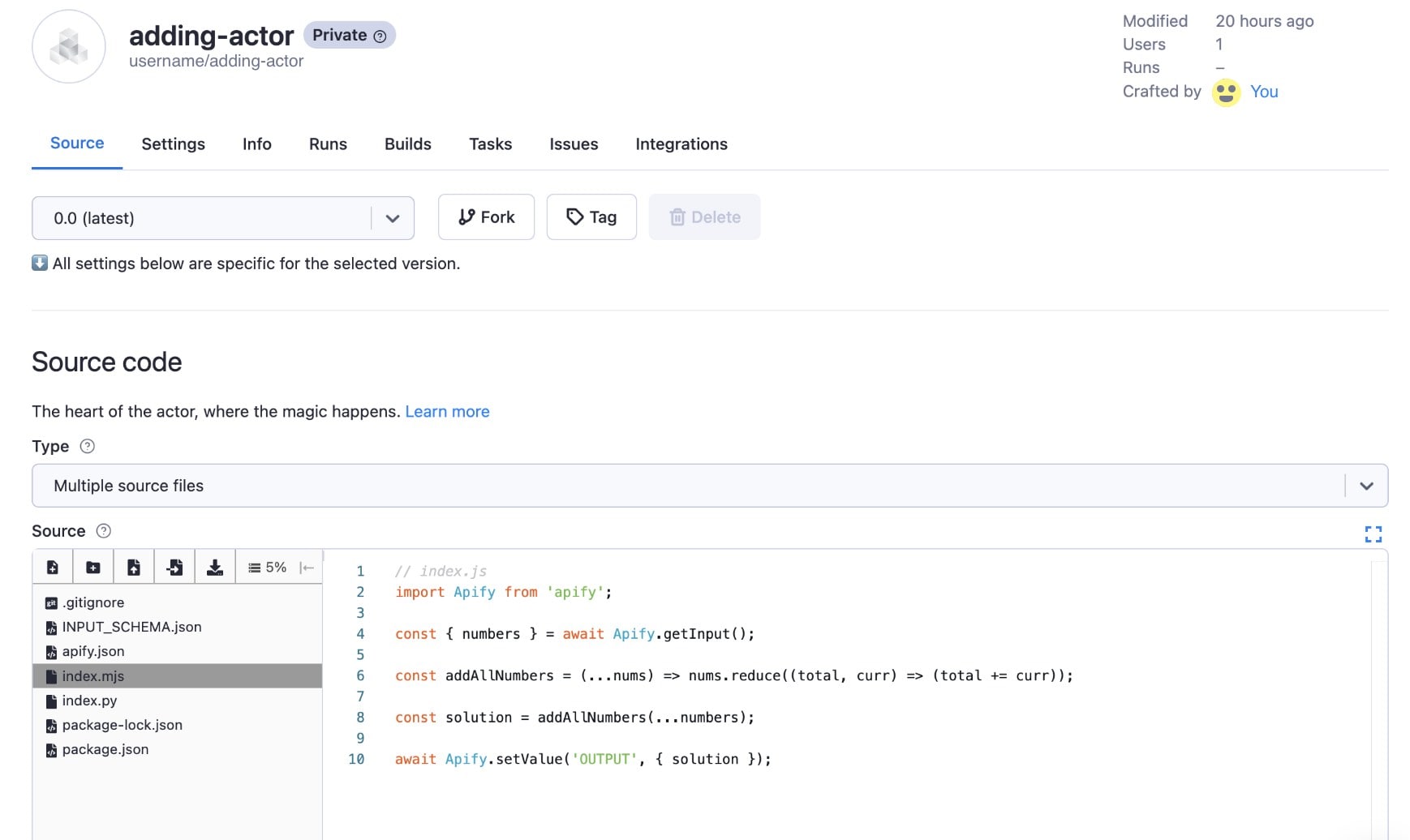 Deployed Actor on the Apify platform